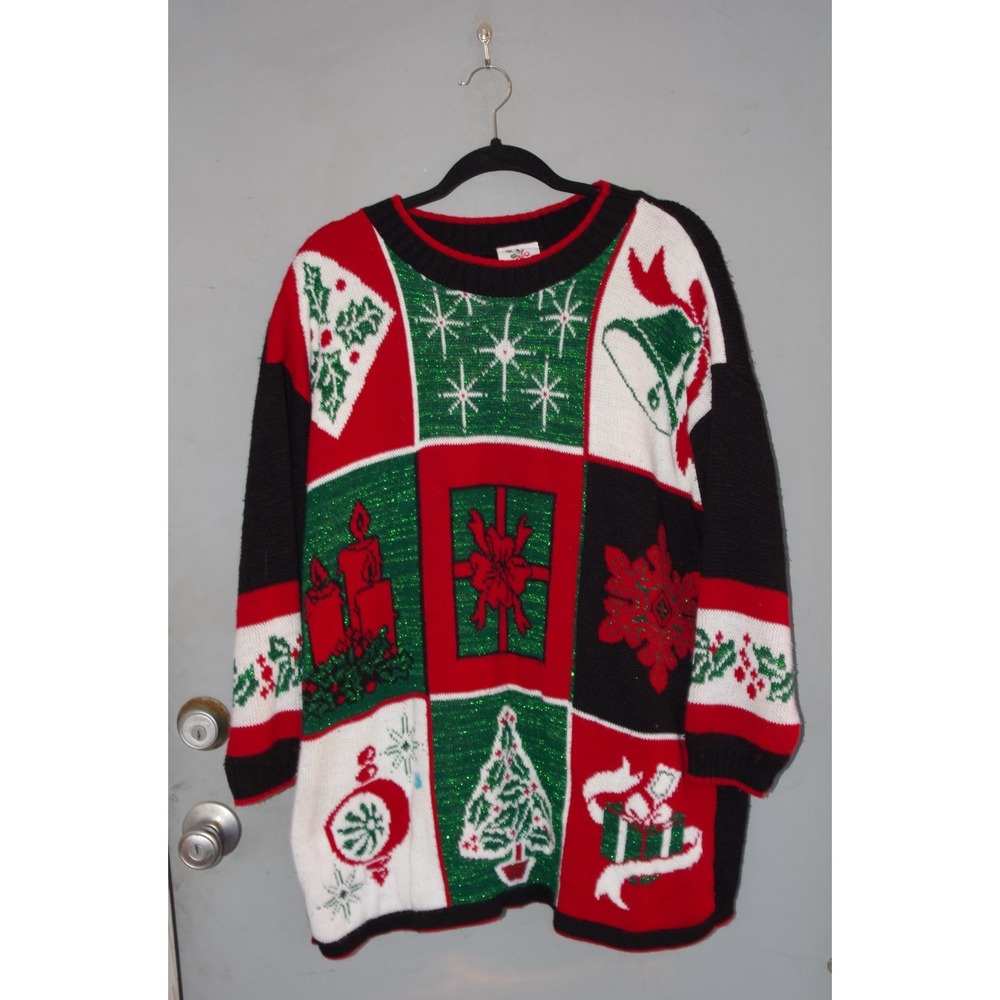Vintage 80s 90s Nutcracker Christmas Sweater DRESS Bells Holly Tree EUC‎ 18